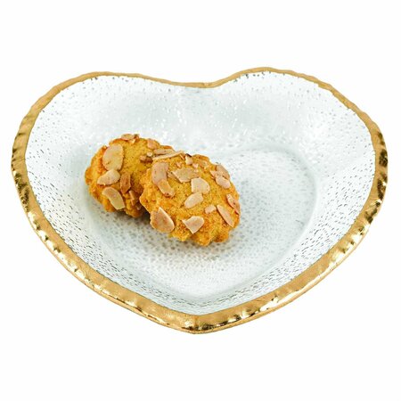 Homeroots 8 in. Mouth Blown Heart Edge Gold Leaf Plate 376061